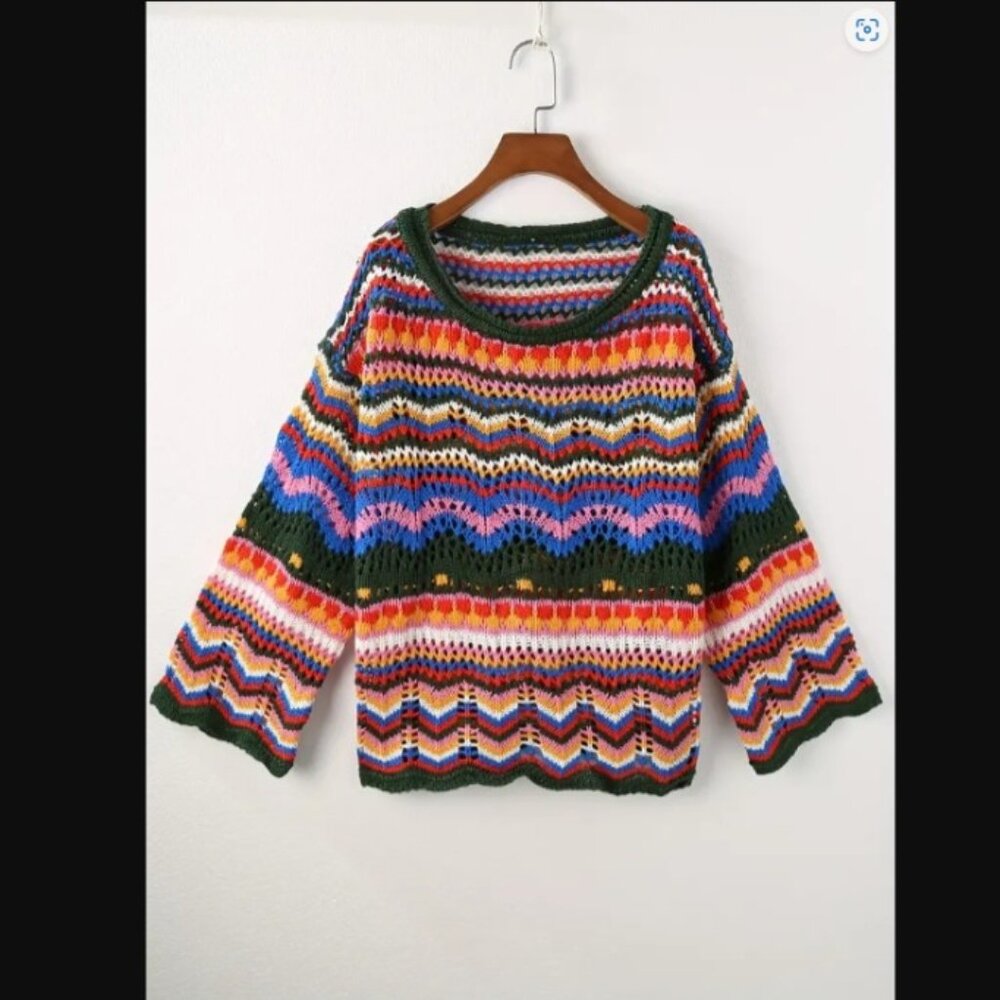 Colorful crocheted knitted long sleeve soft sweater sz M, NEW  B21